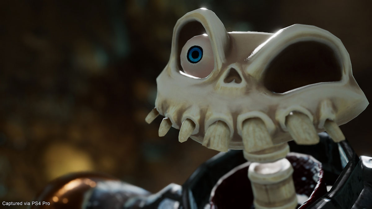 close-up view the skeleton head of the knight, with only an eye in eye holes